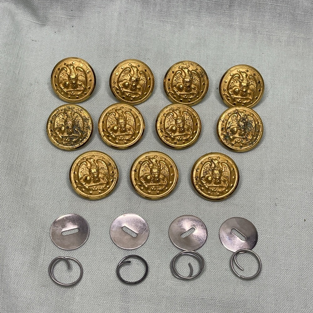 11 Vtg US Navy Eagle Waterbury Button Co 1 Inch Uniform Coat Gold Tone Set